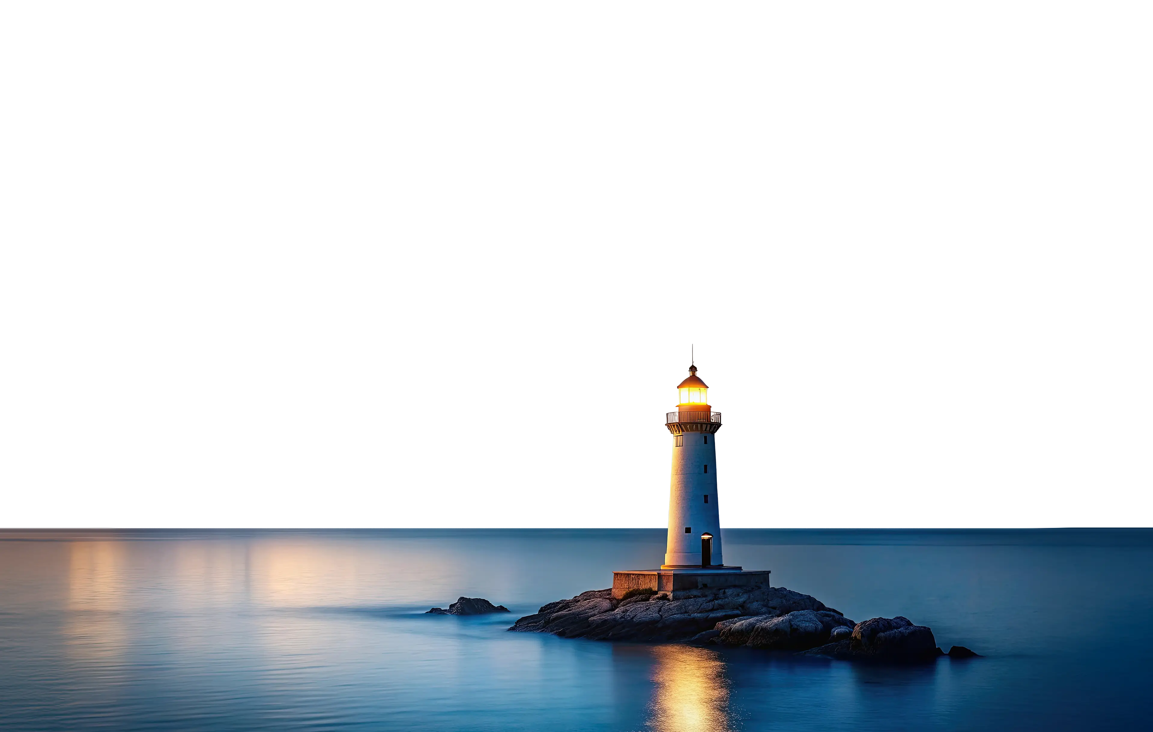Um farol sobre uma pequena ilha rochosa no mar
